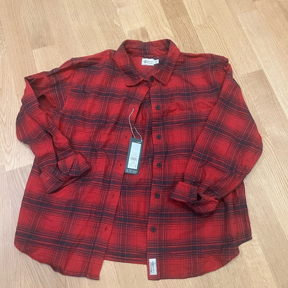 Women’s Red and Black Plaid Button-Up Flannel Shirt
